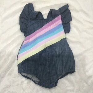 Magnolia Lake rainbow denim romper 3